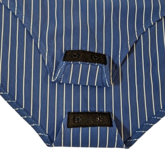 MARK. Ruffle blue striped bodysuit large - Picture 3 of 5